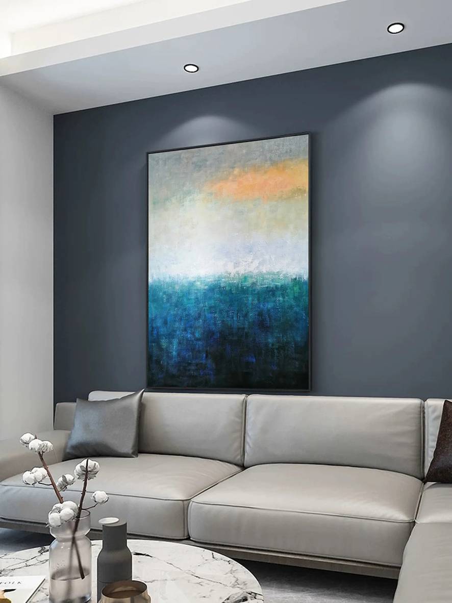Navy Deep Yellow Abstract Canvas Artwork V8CEB wall art